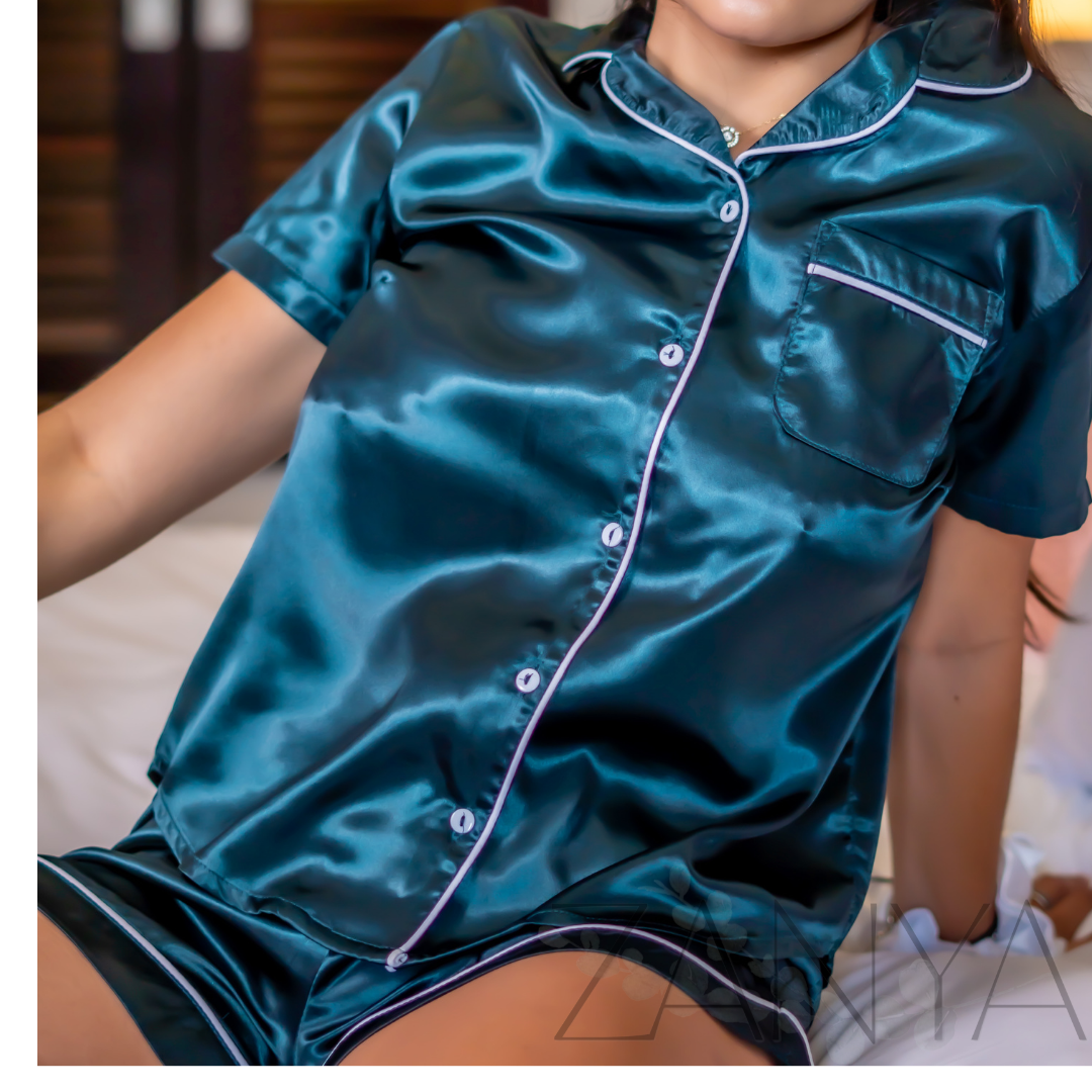 Short Sleeve Satin Pajama Set